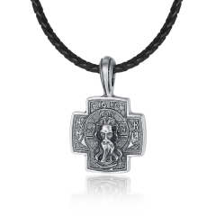 EVBEA Croix Collier pour Hommes Viking Celtic Serenity Prière Pendentif Crucifix Bijoux Pour Hommes avec Noir Véritable Cordon En Cuir Chaîne Gourmett