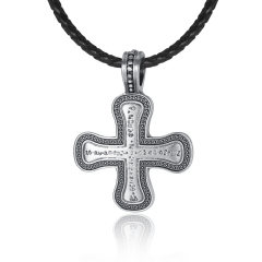 EVBEA Cross Necklace for Men Viking Celtic Serenity Prayer Pendant Crucifix Mens Jewelry with Black Genuine Leather Cord Chain Curb Link