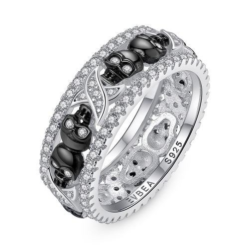 EVBEA拇指戒指女士純銀承諾訂婚頭骨結婚戒指與水晶誕生石和立方氧化鋯