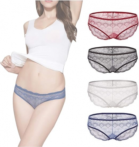 SEDEX Womens Lace Underwear Soft Sexy Underpants Hollow Hipster Bow-Tie Ladies Bikini Panties 4 Pack Briefs Pyjamas