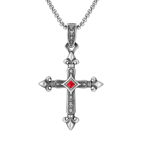 Pendentif croix incrusté de joyaux rouges