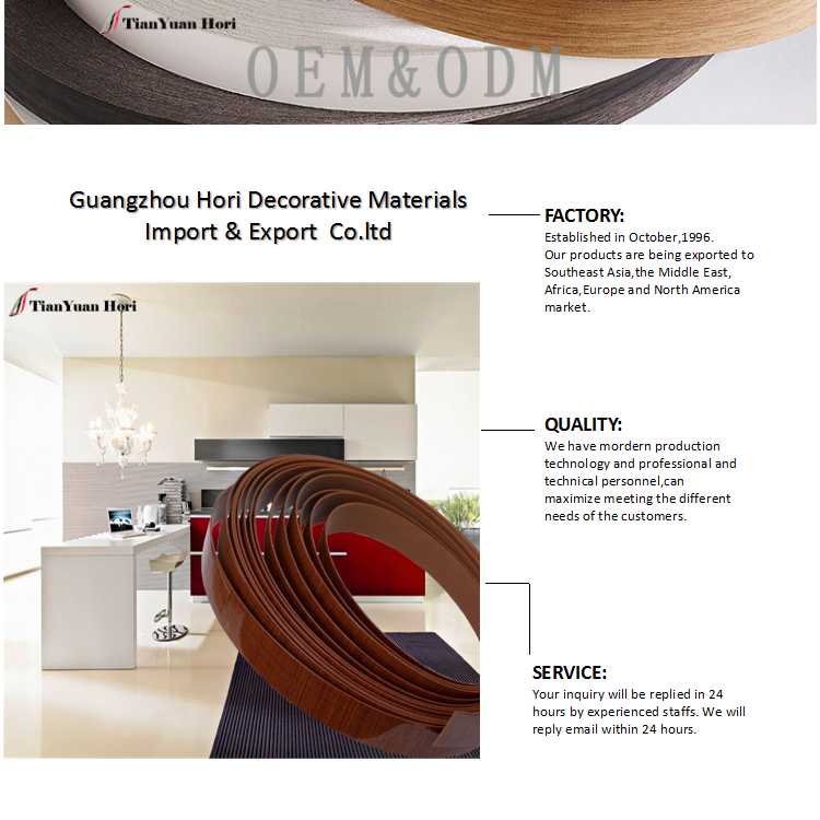 china factory laminate wood grain plastic furniture edge trim decorative cabinet mdf edging strip high gross pvc edge banding