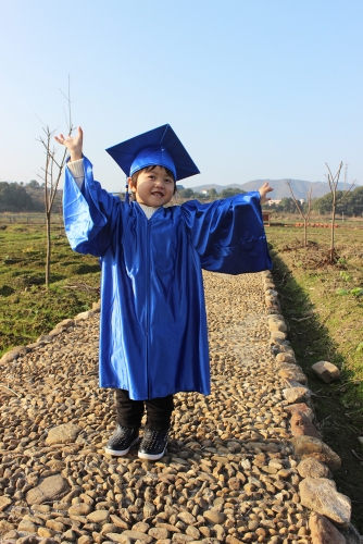 Shiny Graduation Gown Cap Tassel Set for Kindergarten Royal Blue