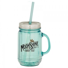 26oz Accent Color Mason Jar Mug with Straw 