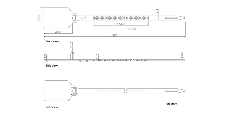 One-time use plastic safety barcode seals CAD