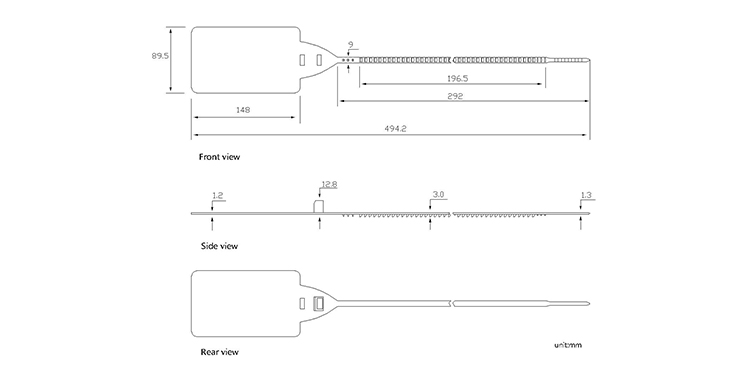 Custom barcode plastic security seal CAD