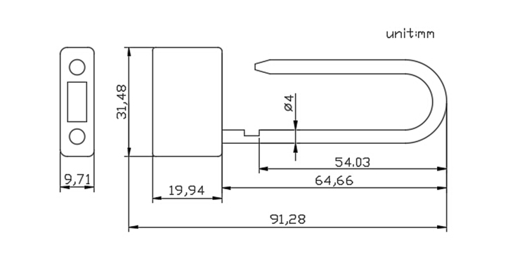 Metal temper evident padlock seals CAD