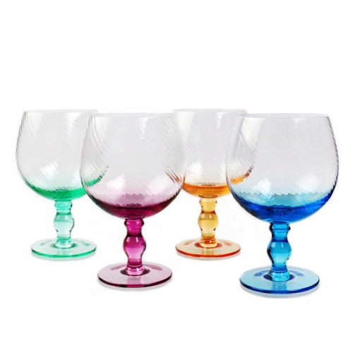 Mouth Blown crystal colored stem red white wine glass