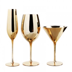 Mouth-blown lead-free crystal plating gold color champagne red cocktail wine glass