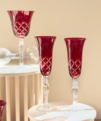 Mouth blown lead-free crystal colored engraved red champagne wine water glass