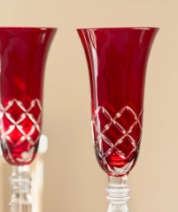 Mouth blown lead-free crystal colored engraved red champagne wine water glass