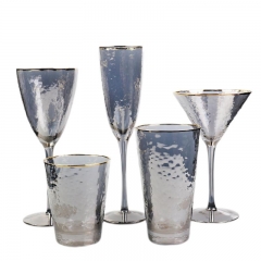 Mouth-blown lead-free crystal plating color gold rim red wine champagne martini low ball high ball water glass