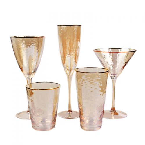 Mouth-blown lead-free crystal plating color gold rim red wine champagne martini low ball high ball water glass
