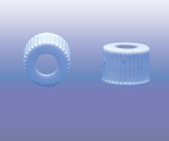 8-425 Screw thread cap, made from PP, white, centre hole