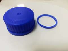 Screw cap, closed, blue, made of PP, with PP ring, for screw threads GL45