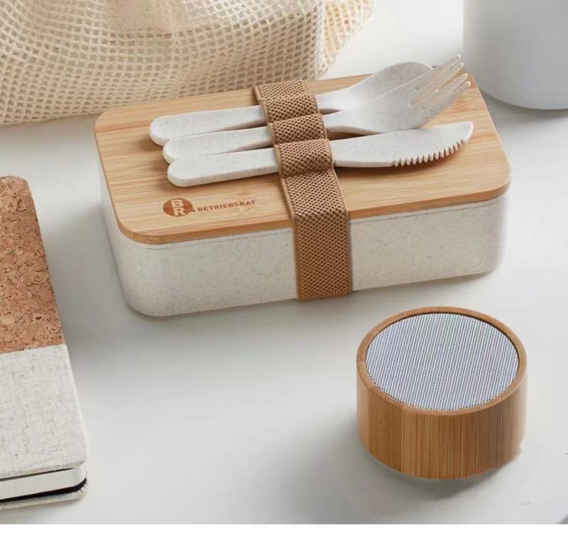 Eco-Friendly Wheat Fiber Lunch Box, Desktop Mini Speaker - Ideal for Office Use