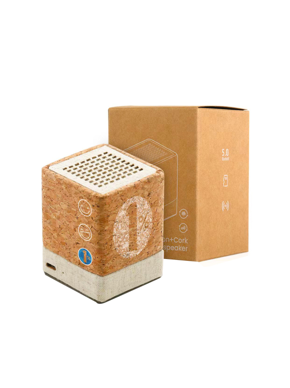 Eco-Friendly Bluetooth 5.0 Natural Cork and Cotton-Hemp Patchwork Wireless Speaker