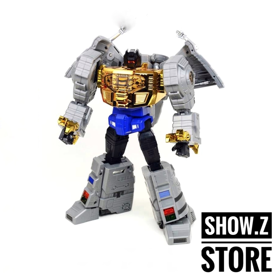 FansToys Grinder robot with gold chest and blue details standing FansToys Grinder robot with gold chest and blue details standing
