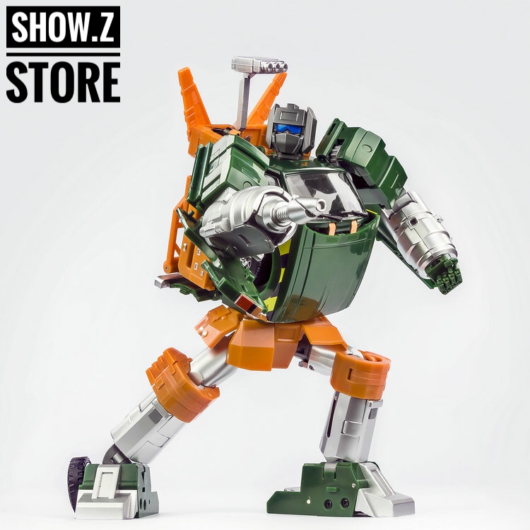 Xtransbots Paean Hoist robot dynamic action pose with orange arms metallic cannon Xtransbots Paean Hoist robot dynamic action pose with orange arms metallic cannon
