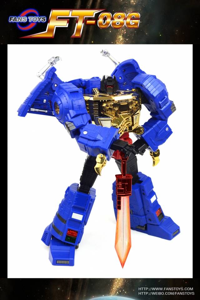 FansToys Grinder robot holding golden sword weapon pose FansToys Grinder robot holding golden sword weapon pose