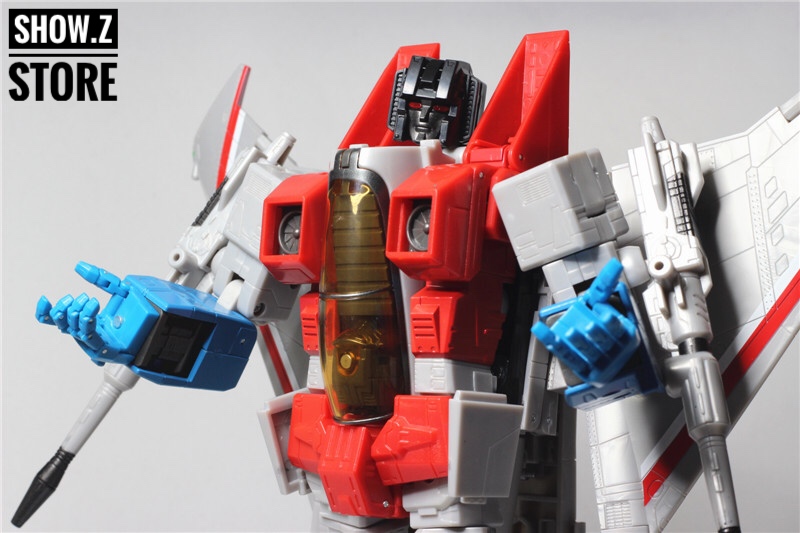 TANAKA MPF-11 Starscream Oversized red and white jet warrior side view TANAKA MPF-11 Starscream Oversized red and white jet warrior side view