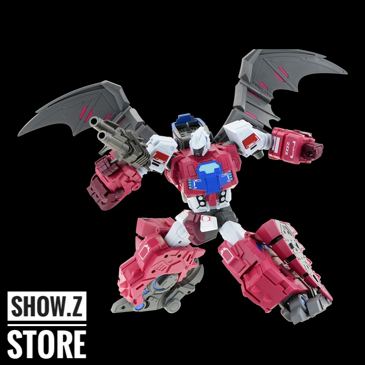 Fans Hobby Flypro pink red robot with blue accents grey wings Fans Hobby Flypro pink red robot with blue accents grey wings