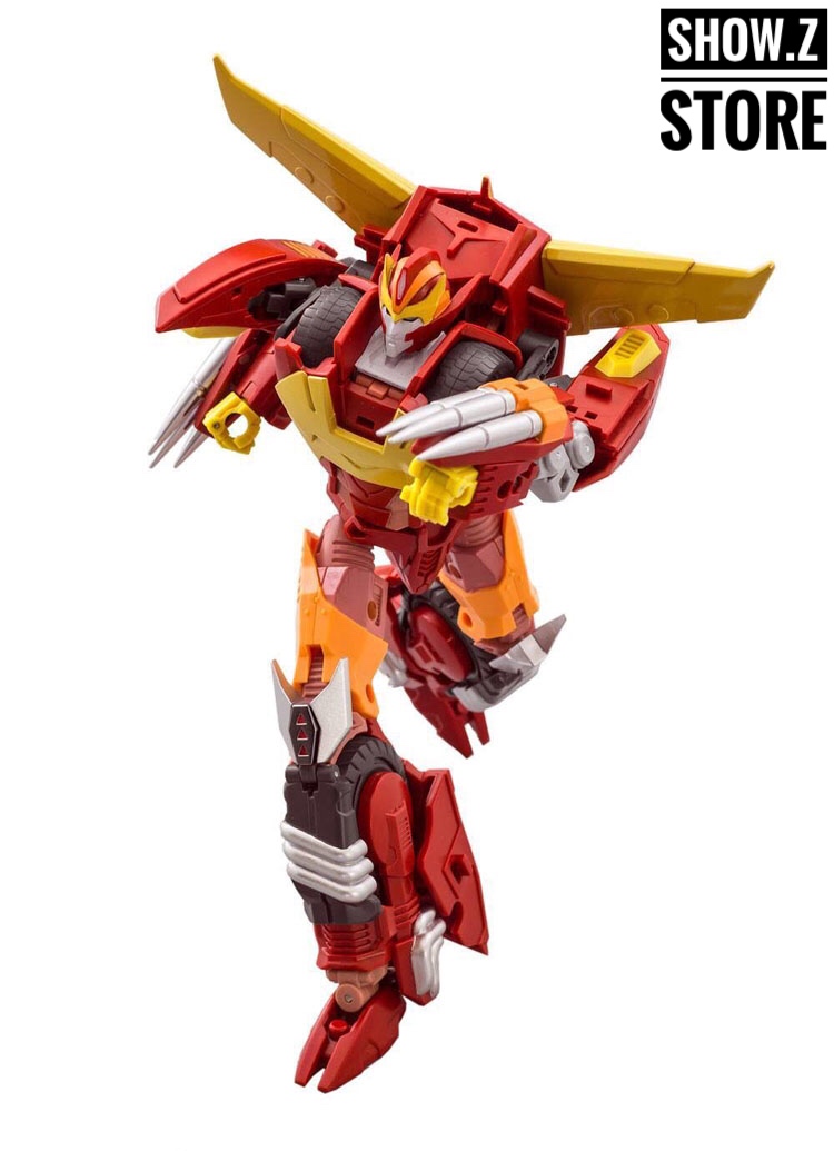 MMC Calidus robot red and yellow transformation pose with large golden wings MMC Calidus robot red and yellow transformation pose with large golden wings