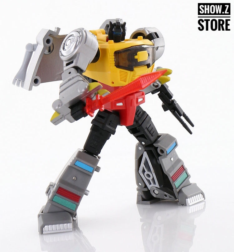 DX9 Rager yellow robot in dynamic mid-air combat pose profile DX9 Rager yellow robot in dynamic mid-air combat pose profile
