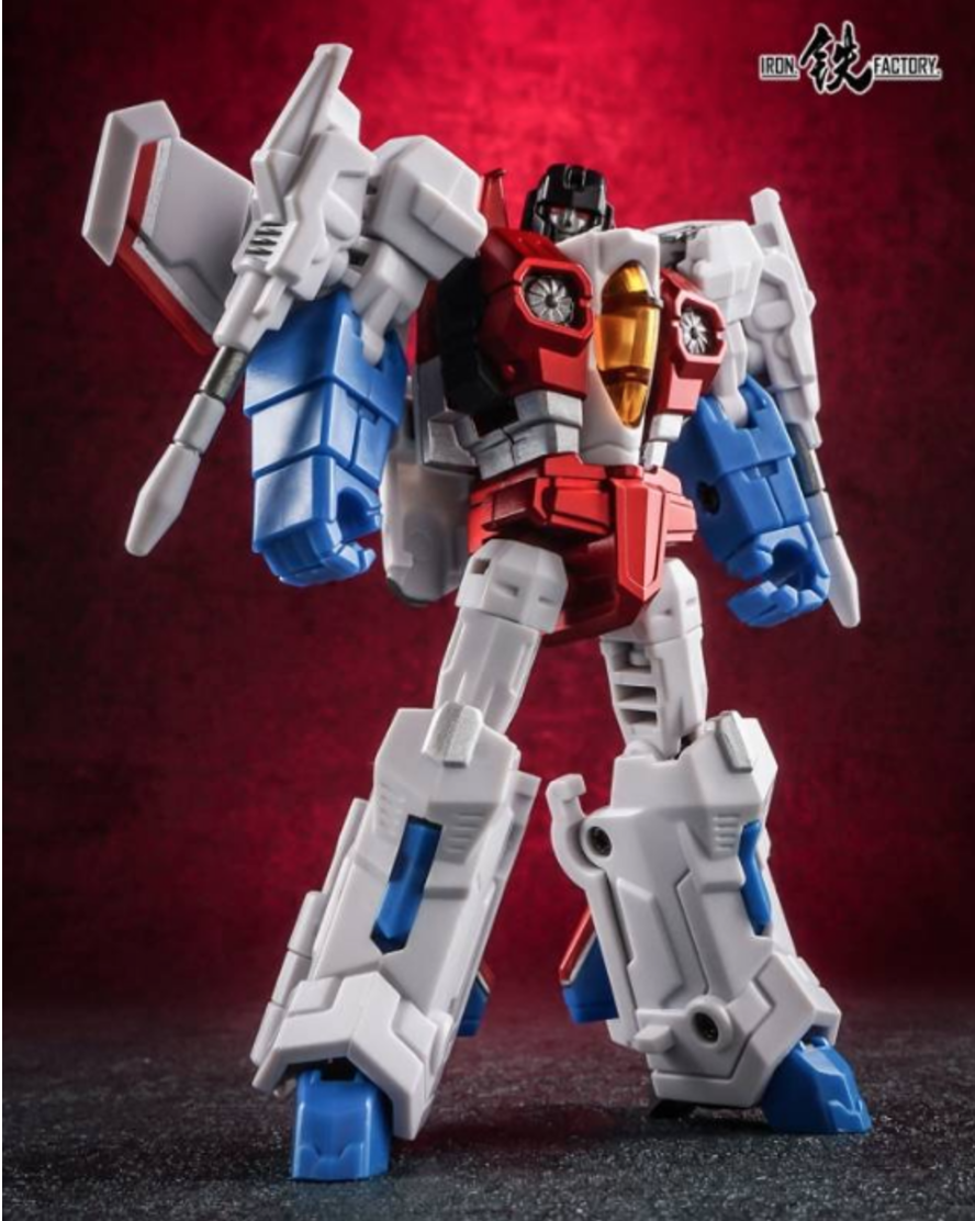 Iron Factory IF-EX20R Starscream red white robot standing forward pose Iron Factory IF-EX20R Starscream red white robot standing forward pose