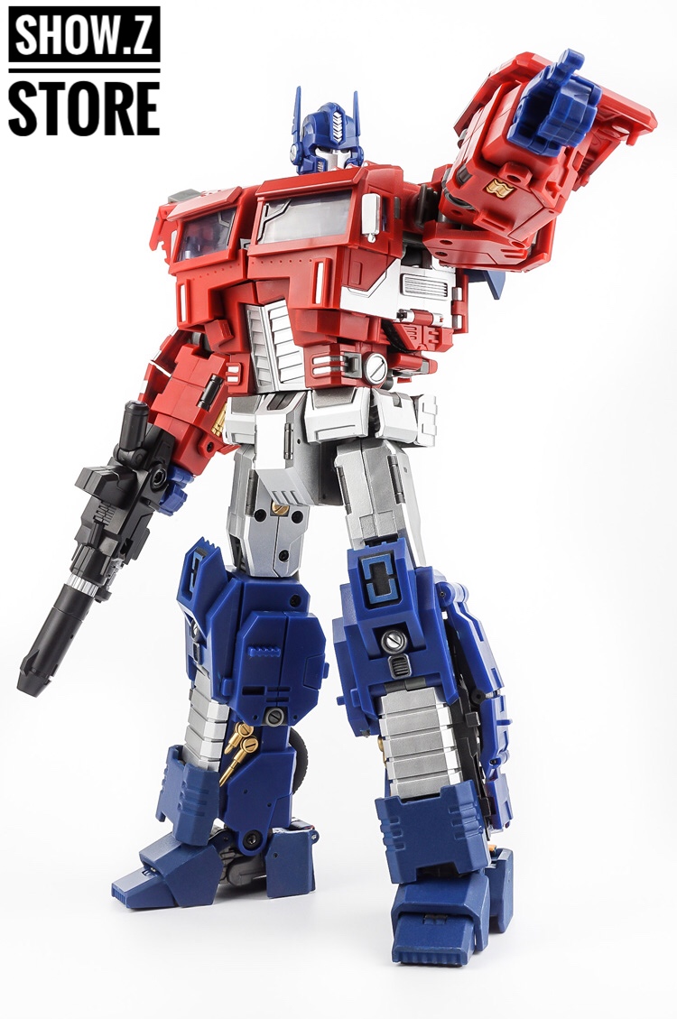 Generation Toy Optimus Prime robot center view red white silver blue Generation Toy Optimus Prime robot center view red white silver blue