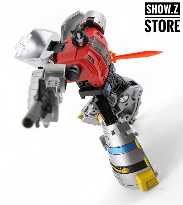 DX9 Quaker Sludge robot action pose with orange red sword weapon DX9 Quaker Sludge robot action pose with orange red sword weapon