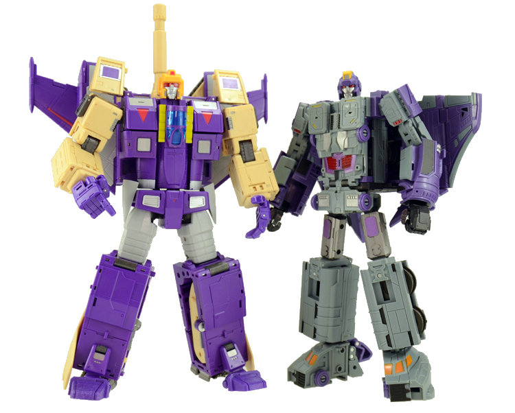 DX9 D08 Blitzwing robot side-by-side with armored variant figure DX9 D08 Blitzwing robot side-by-side with armored variant figure