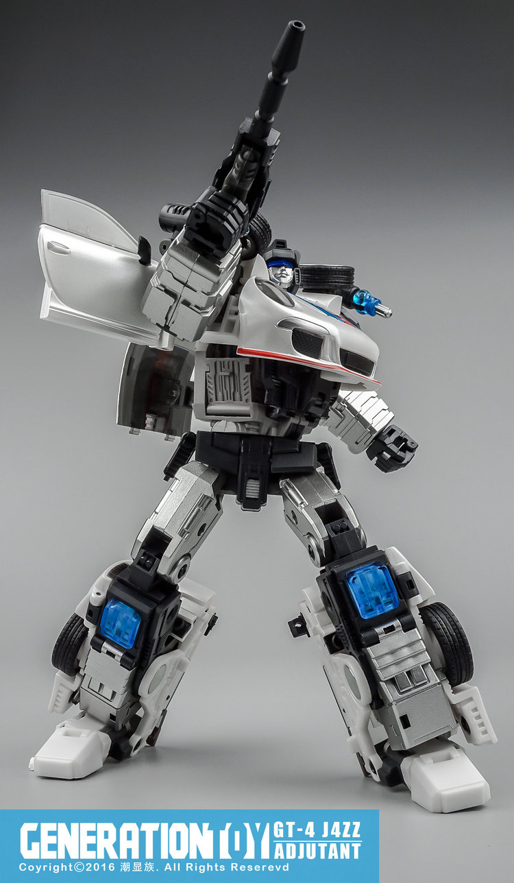 Generation Toy Jazz with extended arm cannon tactical pose Generation Toy Jazz with extended arm cannon tactical pose