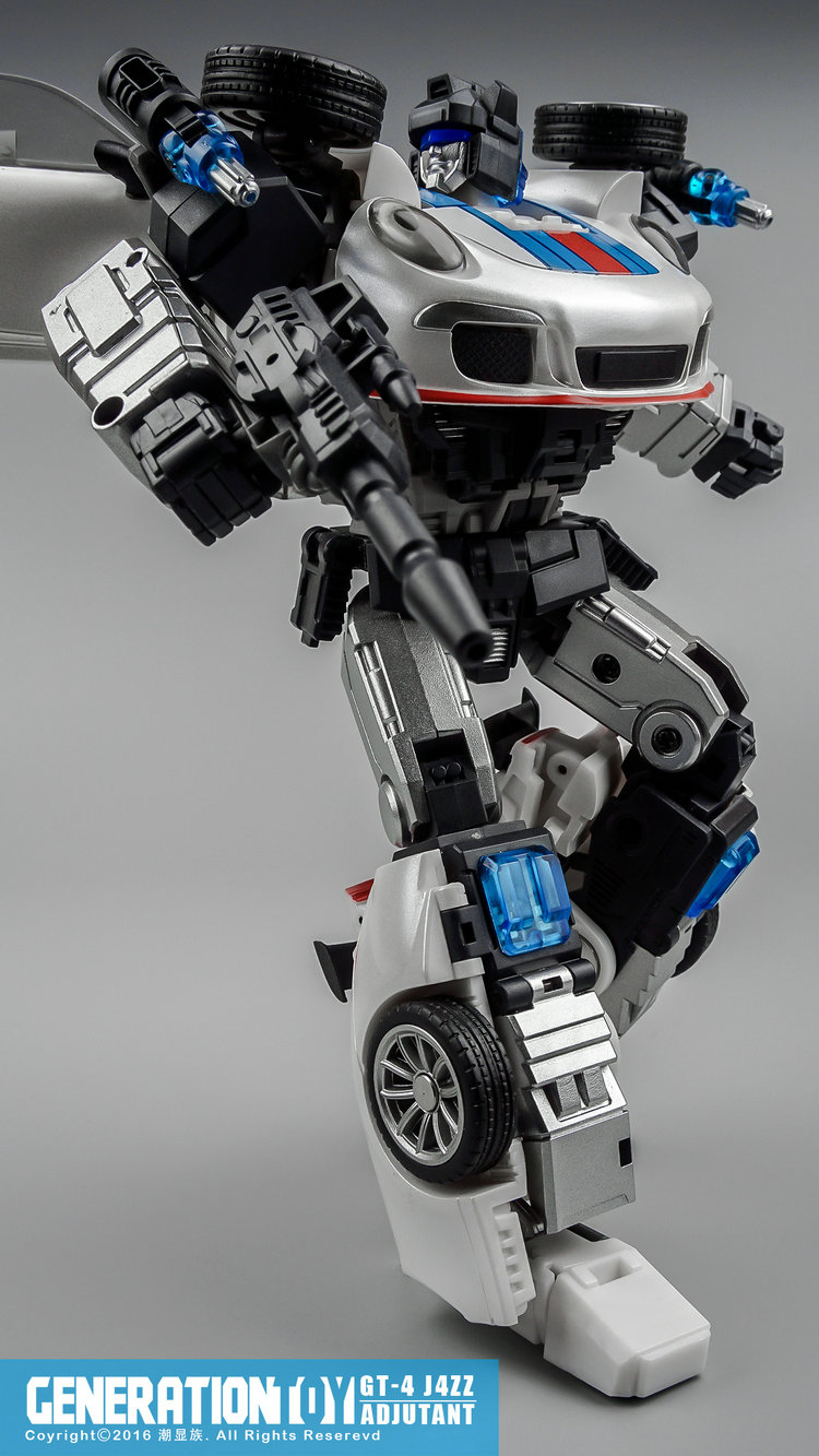 Generation Toy GT-04 Jazz robot mid-transformation visible vehicle parts Generation Toy GT-04 Jazz robot mid-transformation visible vehicle parts