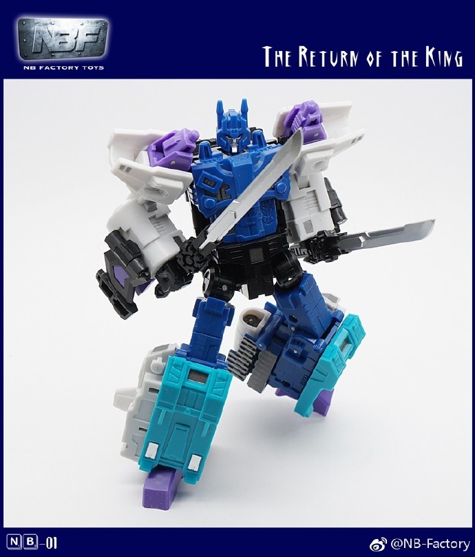 NB Factory Overlord robot form blue white purple weapon equipped NB Factory Overlord robot form blue white purple weapon equipped