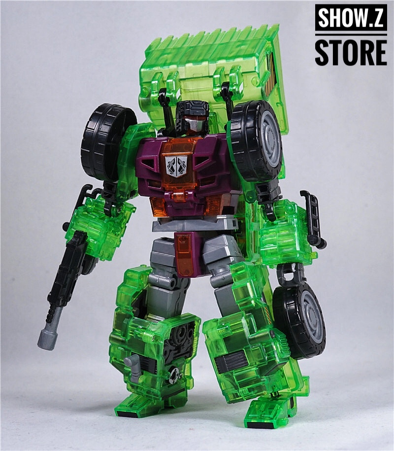 NBK NBK-01C Scrapper Clear version bright green robot standing NBK NBK-01C Scrapper Clear version bright green robot standing