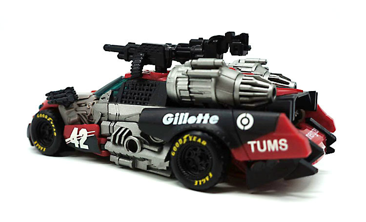 Red racing car with Gillette branding and TUMS sponsor Red racing car with Gillette branding and TUMS sponsor