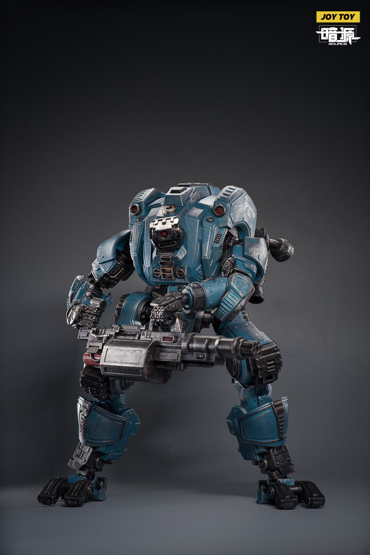 Blue mecha warrior with red glowing energy core effect Blue mecha warrior with red glowing energy core effect