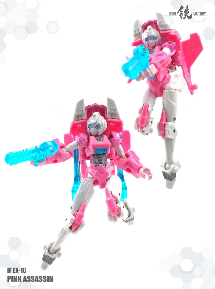 Pink Assassin Arcee figure with cyan energy blades dual arm weapons Pink Assassin Arcee figure with cyan energy blades dual arm weapons