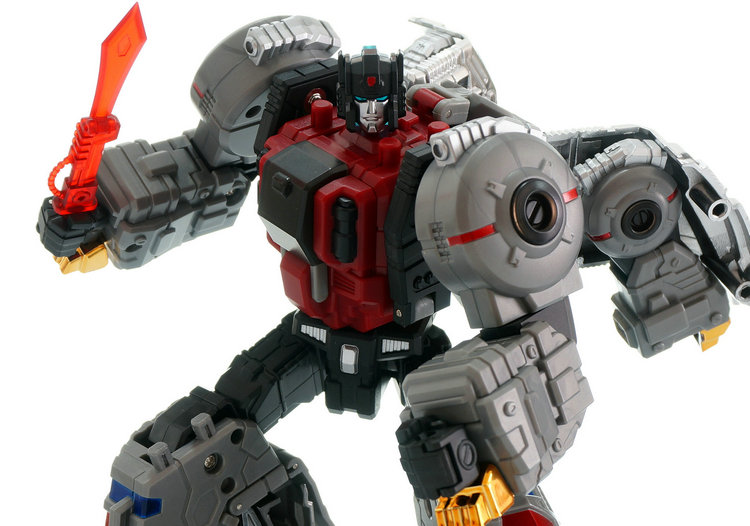 Muddy Sludge red and gray combiner robot front Muddy Sludge red and gray combiner robot front