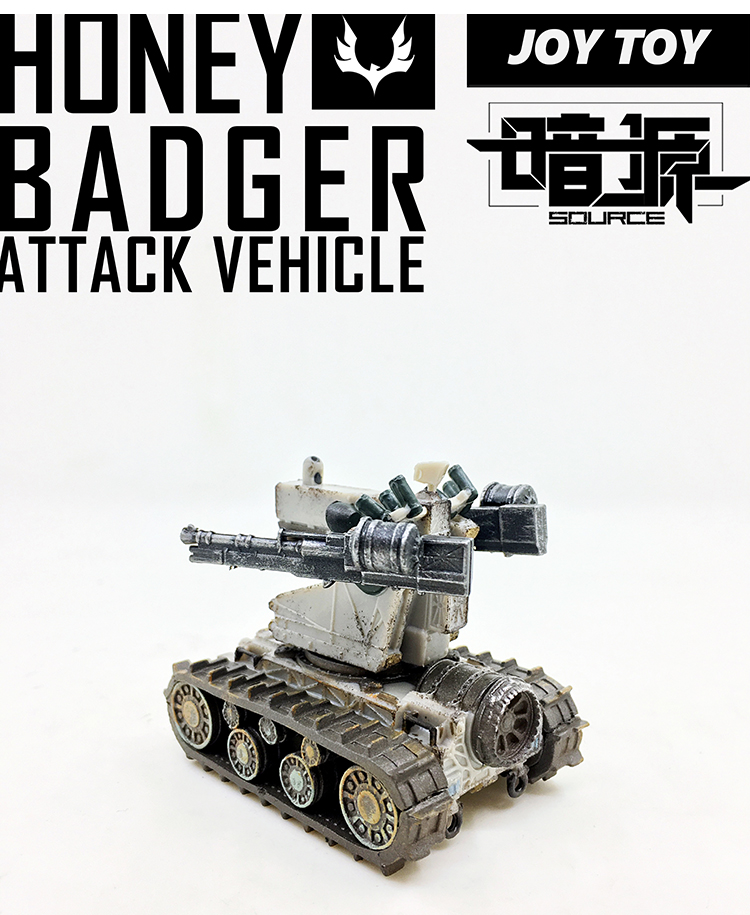 White and gray Honey Badger combat vehicle with tracked mobility system White and gray Honey Badger combat vehicle with tracked mobility system