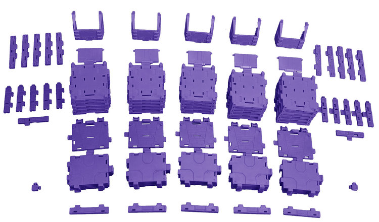 Purple display platform showing transformer toys collection Purple display platform showing transformer toys collection
