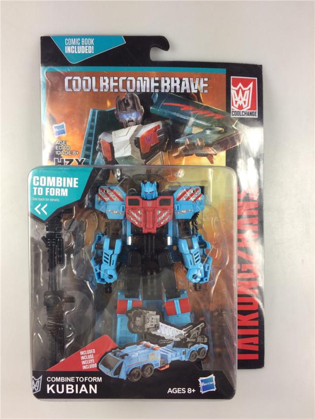 Cool Become Brave robot with blue red parts and vehicle mode display Cool Become Brave robot with blue red parts and vehicle mode display
