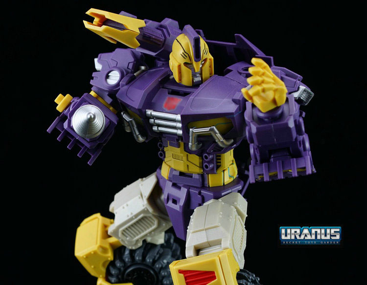 Combat robot featuring purple armor with white leg details and tactical gear Combat robot featuring purple armor with white leg details and tactical gear