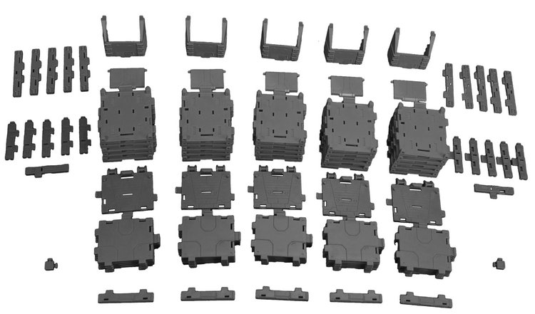 Grey modular building blocks and platform bases for figure display Grey modular building blocks and platform bases for figure display