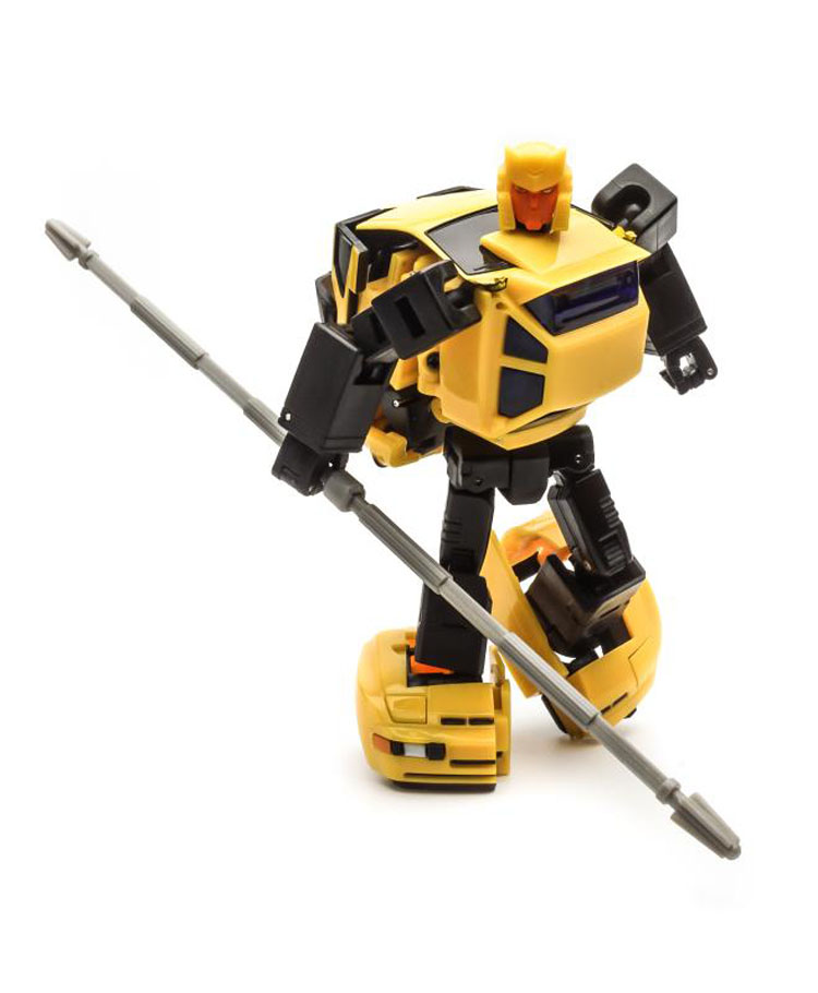 Xtransbots Coprimozzo Hubcup yellow robot staff weapon combat pose limbs extended Xtransbots Coprimozzo Hubcup yellow robot staff weapon combat pose limbs extended