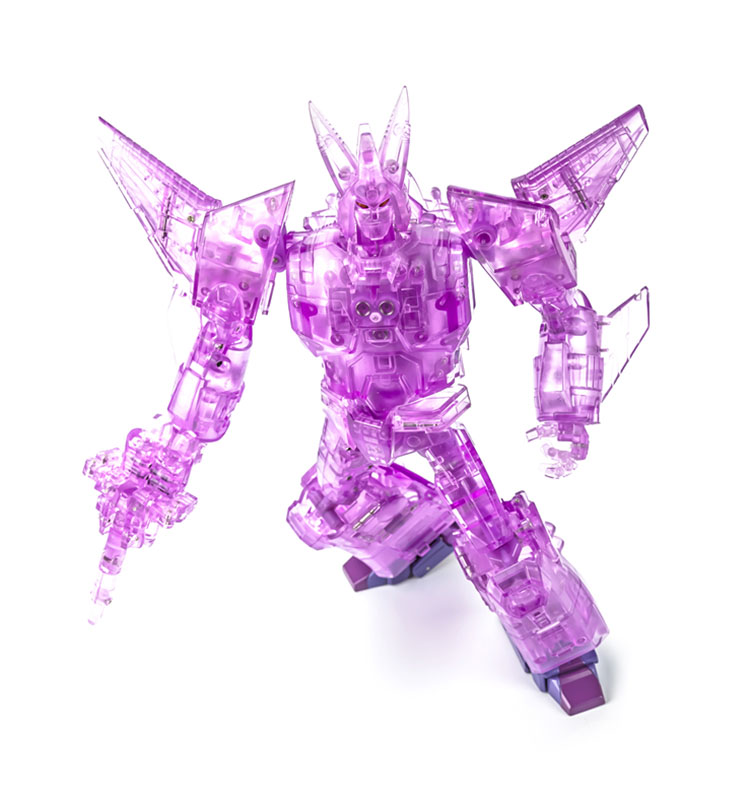 Purple Cyclonus figure in dynamic combat stance with weapons Purple Cyclonus figure in dynamic combat stance with weapons