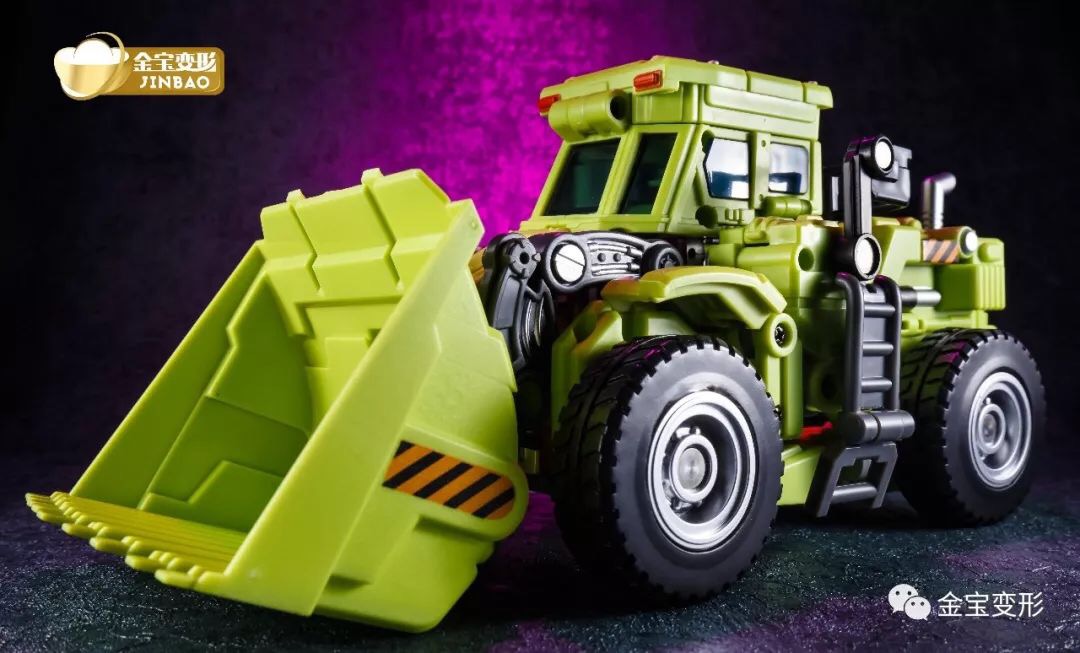 Scrapper in lime green vehicle mode showing realistic construction details Scrapper in lime green vehicle mode showing realistic construction details