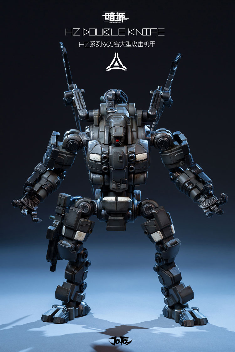 Gray mech with extended blades and gray textured armor panels Gray mech with extended blades and gray textured armor panels