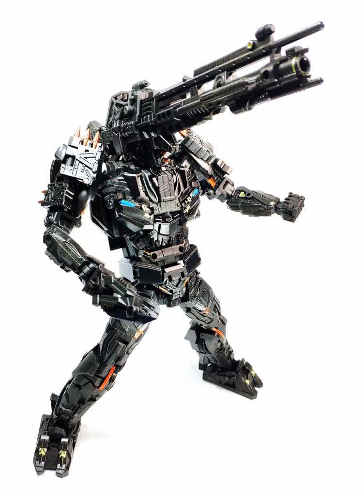 Black robot back view armor plating mechanical details visible Black robot back view armor plating mechanical details visible